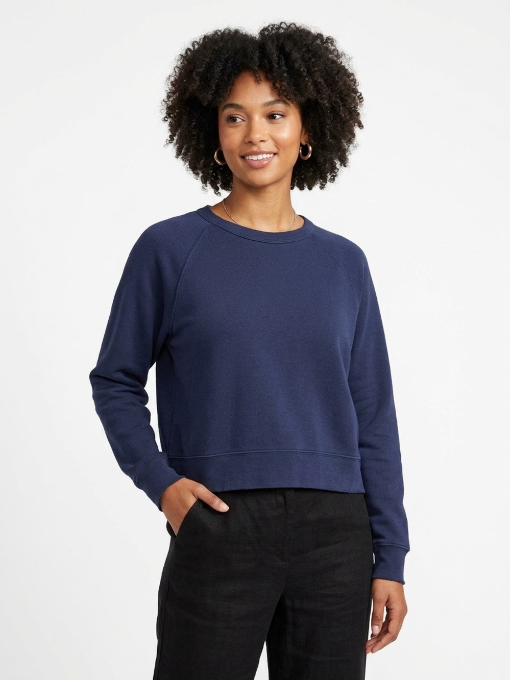 Quince Navy Blue Raglan Pullover Sweatshirt Large